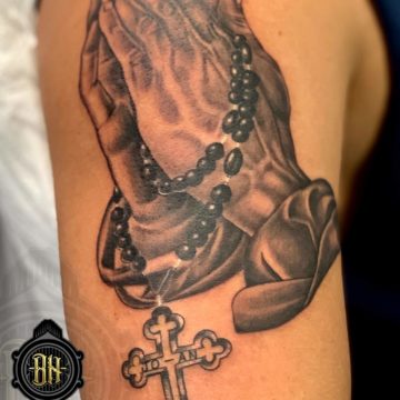 Black and Gray Tattoo Prayer Tattoo